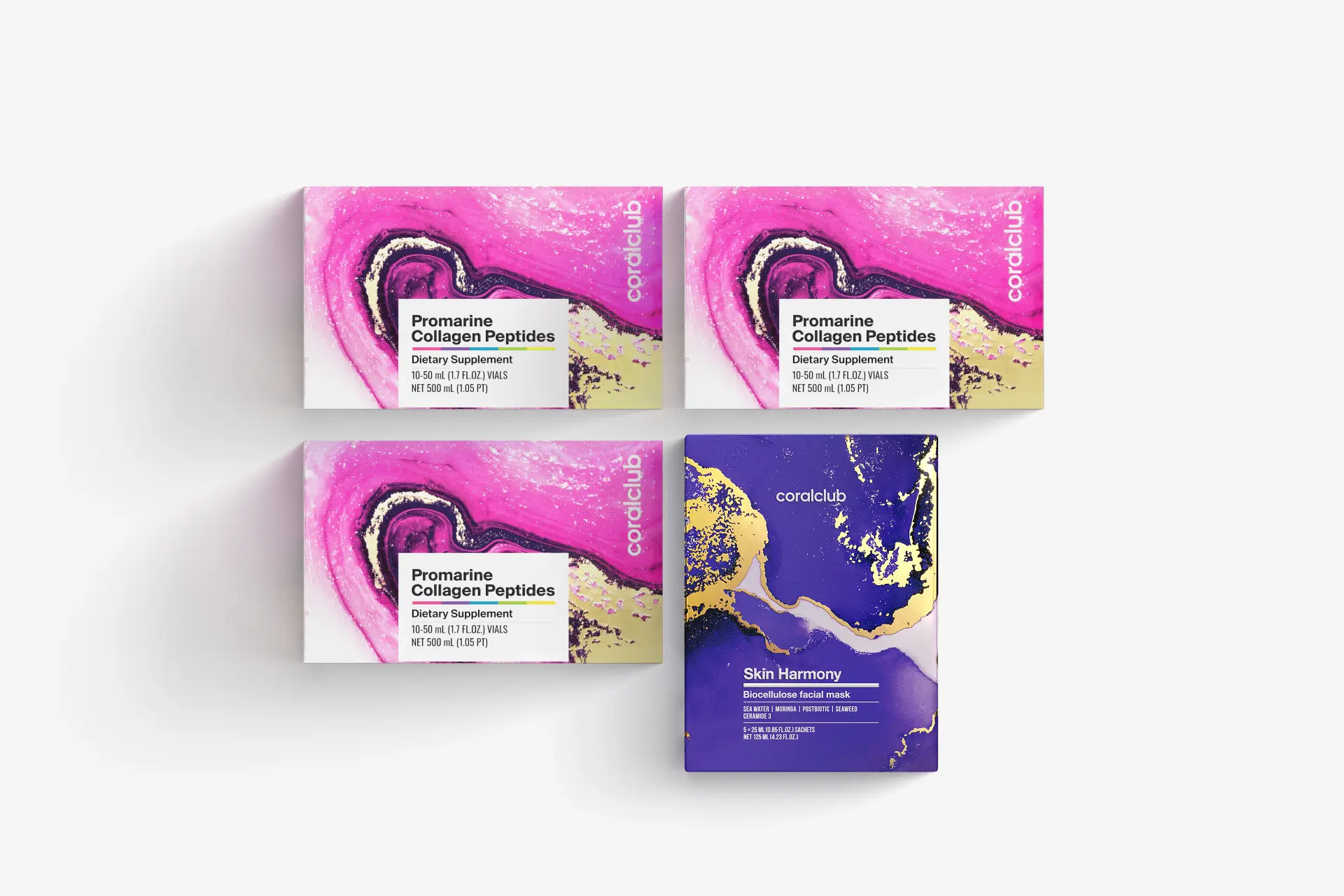 Набір Промарин Пептиди Колагену (курс на 1 місяць) & маски для обличчя біоцелюлозні Skin Harmony (5 саше